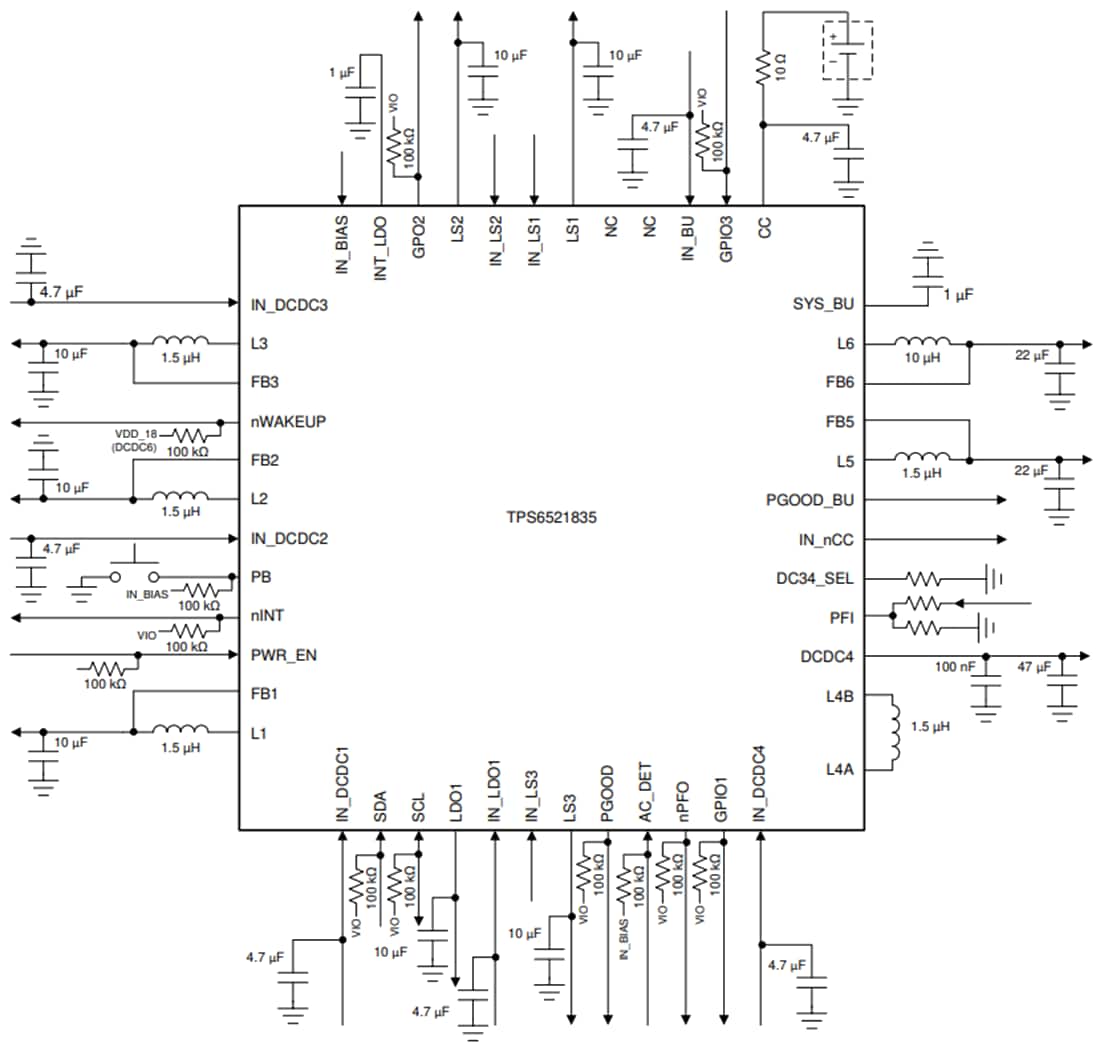 Schaltplan - Texas Instruments TPS6521835 Leistungsmanagement-IC (PMIC)
