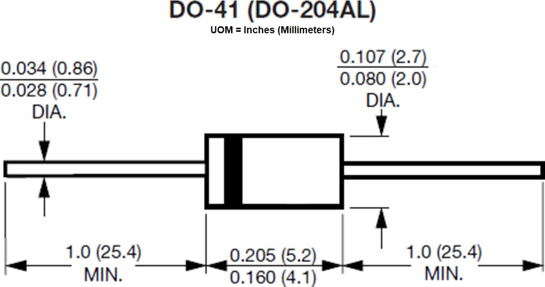 Mechanical Drawing - Vishay General Semiconductor UF4005 Ultrafast Plastic Rectifiers