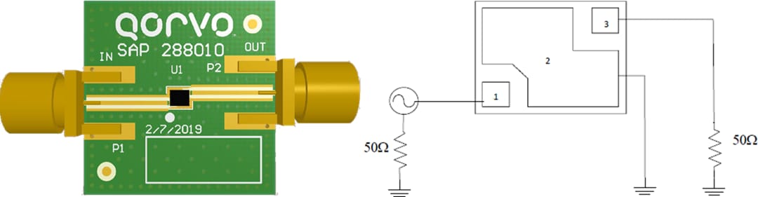 Technische Zeichnung - Qorvo QPQ1298EVB Evaluierungsboard
