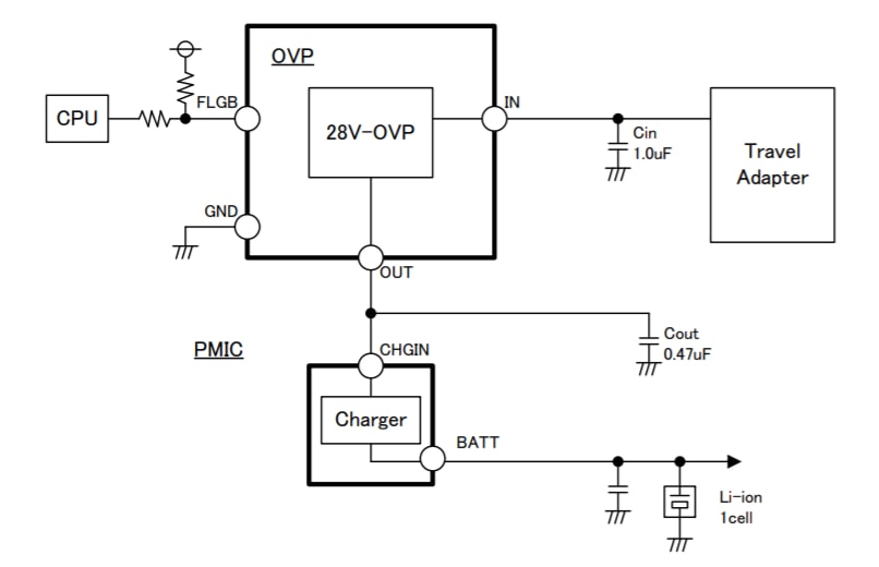 Applikations-Schaltungsdiagramm - ROHM Semiconductor BD6047AGUL-E2 Ladungsschutz-IC