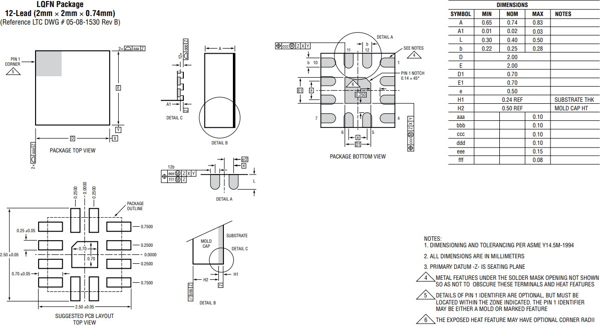 Technische Zeichnung - Analog Devices Inc. LTC3336 Nanopower-DC/DC-Abwärtsregler