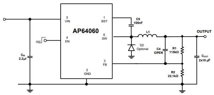 Applikations-Schaltungsdiagramm - Diodes Incorporated AP64060 Synchroner Abwärtswandler