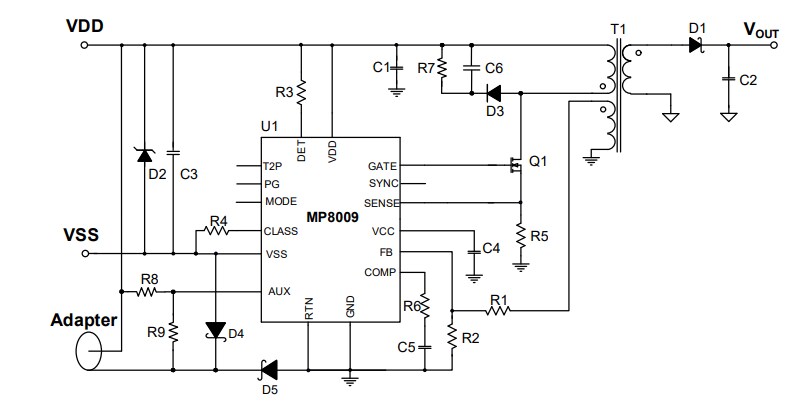 Application Circuit Diagram - Monolithic Power Systems (MPS) MP8009 Flyback/Forward Controllers
