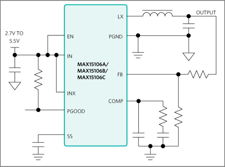 Blockdiagramm - Analog Devices / Maxim Integrated MAX15106x Abwärtsschaltregler