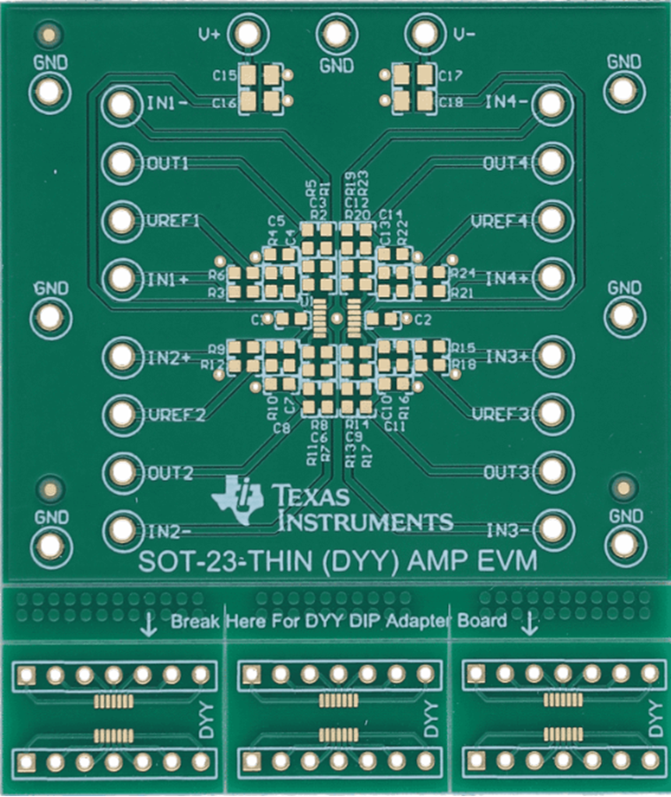 Technische Zeichnung - Texas Instruments DYY-AMP-EVM Operationsverstärker-Evaluierungsmodul (EVM)