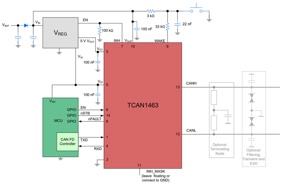 Schaltplan - Texas Instruments TCAN1463-Q1 Hochgeschwindigkeits-CAN-FD-Transceiver