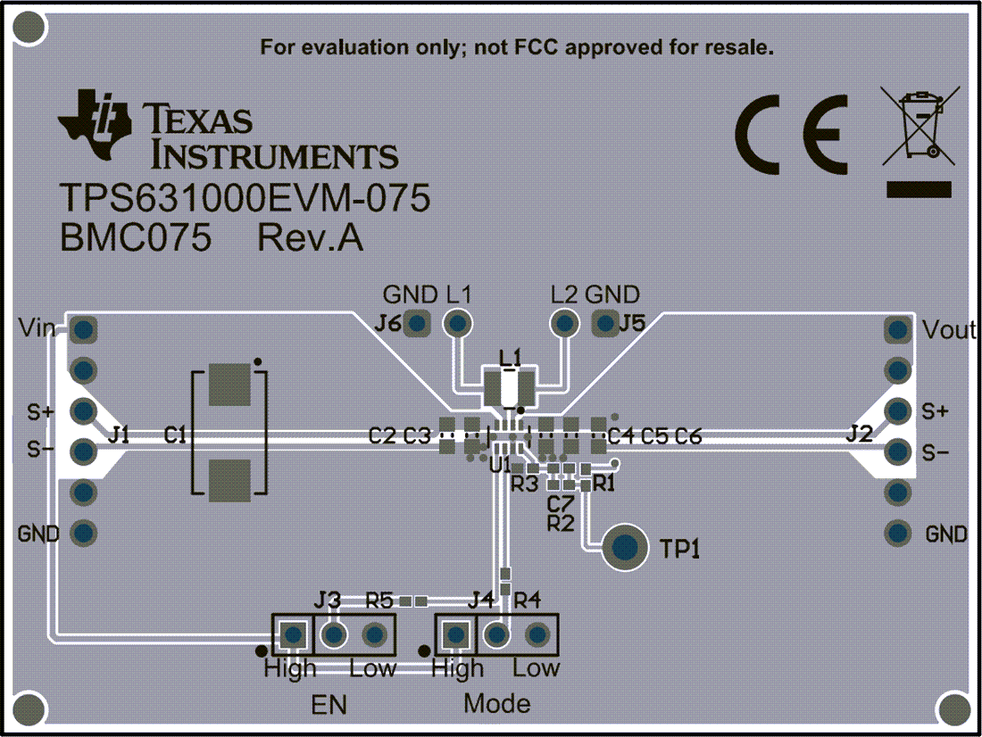 Technische Zeichnung - Texas Instruments TPS631000EVM-075 Wandler-Evaluierungsmodul