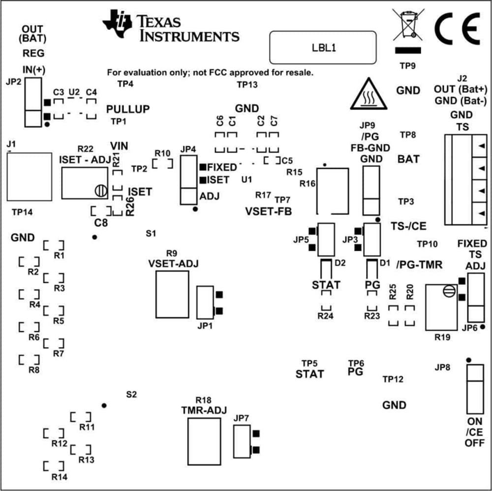 Technische Zeichnung - Texas Instruments bq25173EVM Ladegerät-Evaluierungsmodul (EVM)