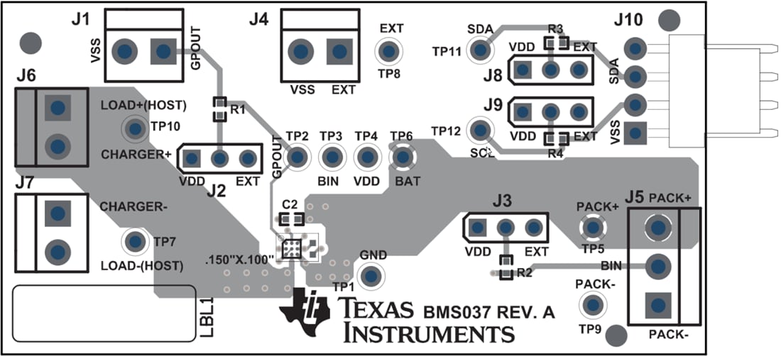 Technische Zeichnung - Texas Instruments bq27427EVM Evaluierungsmodul (EVM)