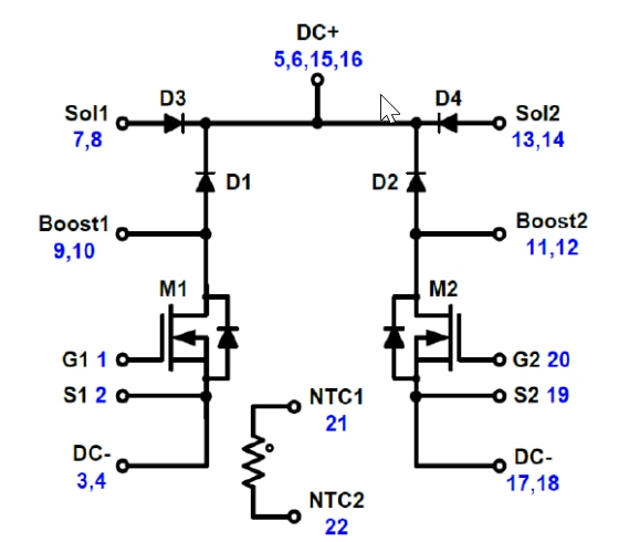 Schaltplan - onsemi NXH80B120MNQ0 Vollständiges SiC-MOSFET-Modul