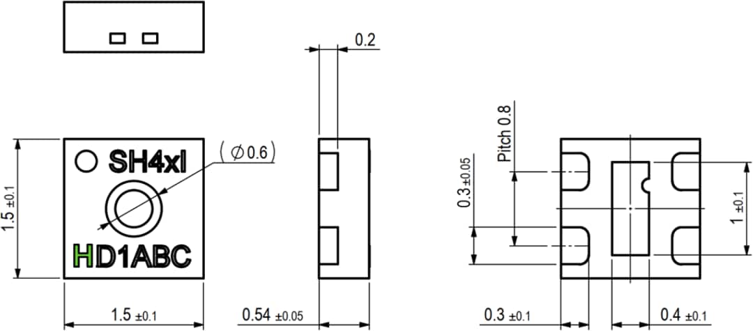 Technische Zeichnung - Sensirion SHT40I-HD1B Analoger Feuchtesensor