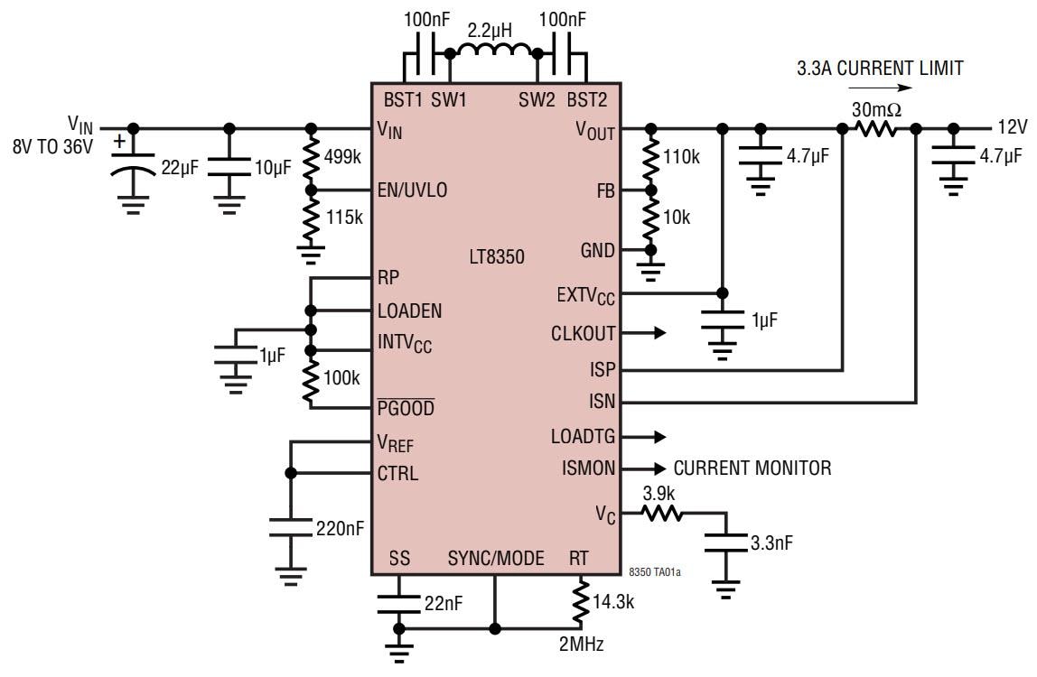 Applikations-Schaltungsdiagramm - Analog Devices Inc. LT8350/LT8350S Synchrone Buck-Boost-Wandler