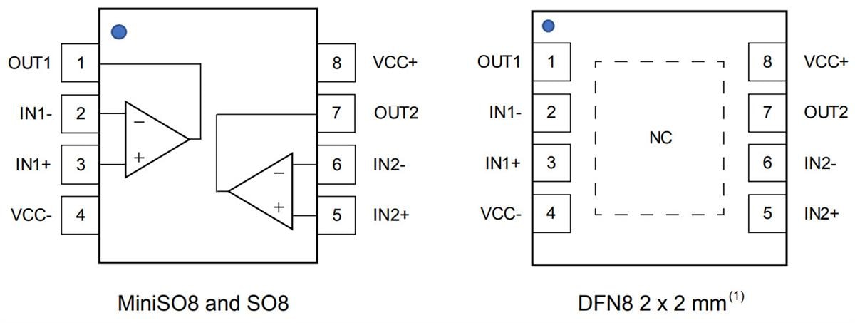 Schaltungsanordnung - STMicroelectronics TSV781 und TSV782 Verstärker mit Verstärkungsfaktor Eins