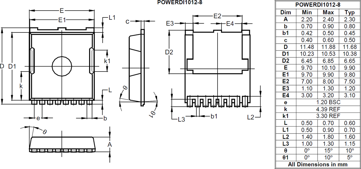 Technische Zeichnung - Diodes Incorporated DMTH8001STLWQ Automotive Enhancement-Mode-MOSFET
