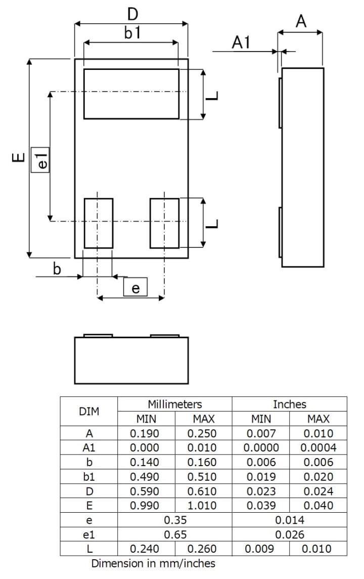 Technische Zeichnung - ROHM Semiconductor RA1C030LD WLCSP-MOSFET
