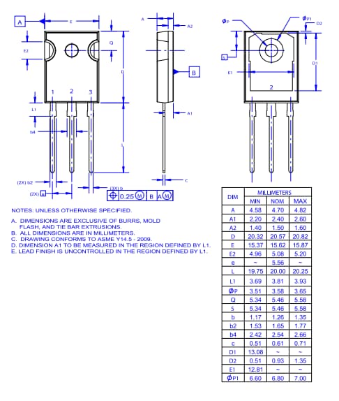 Technische Zeichnung - onsemi FGHL50T65MQDTx Field-Stop-Trench-IGBTs