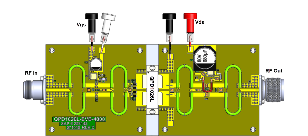 Technische Zeichnung - Qorvo QPD1026LEVB Evaluierungsboard