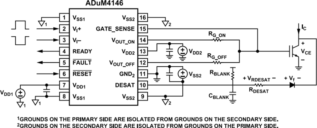 Applikations-Schaltungsdiagramm - Analog Devices Inc. ADuM4146 Hochspannungsisolierter Bipolarer Gate-Treiber