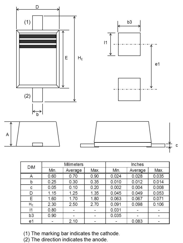 Technische Zeichnung - ROHM Semiconductor 1SS356VMFH Band-Schaltdioden