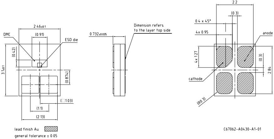 Technische Zeichnung - ams OSRAM OSLON® Compact PL KW2 CFLNM3.TK Hochleistungs-LED