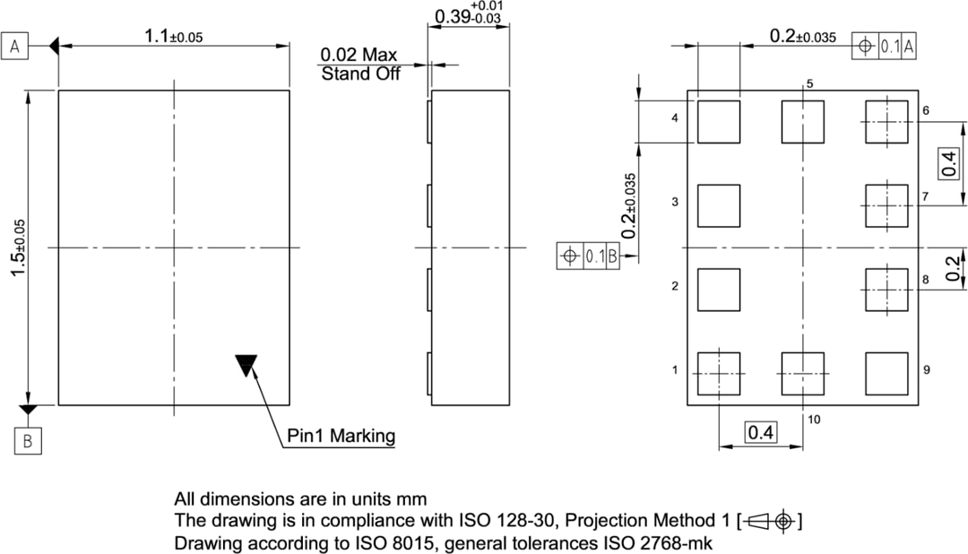 Technische Zeichnung - Infineon Technologies BGSA144ML10 Antennentuning-Schalter mit extrem hoher HF