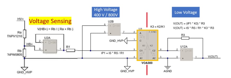 Applikations-Schaltungsdiagramm - Vishay VOA300 Automotive-qualifizierte lineare Optokoppler