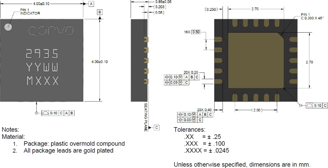 Technische Zeichnung - Qorvo QPA2935 2-W-S-Band-GaN-Treiberverstärker