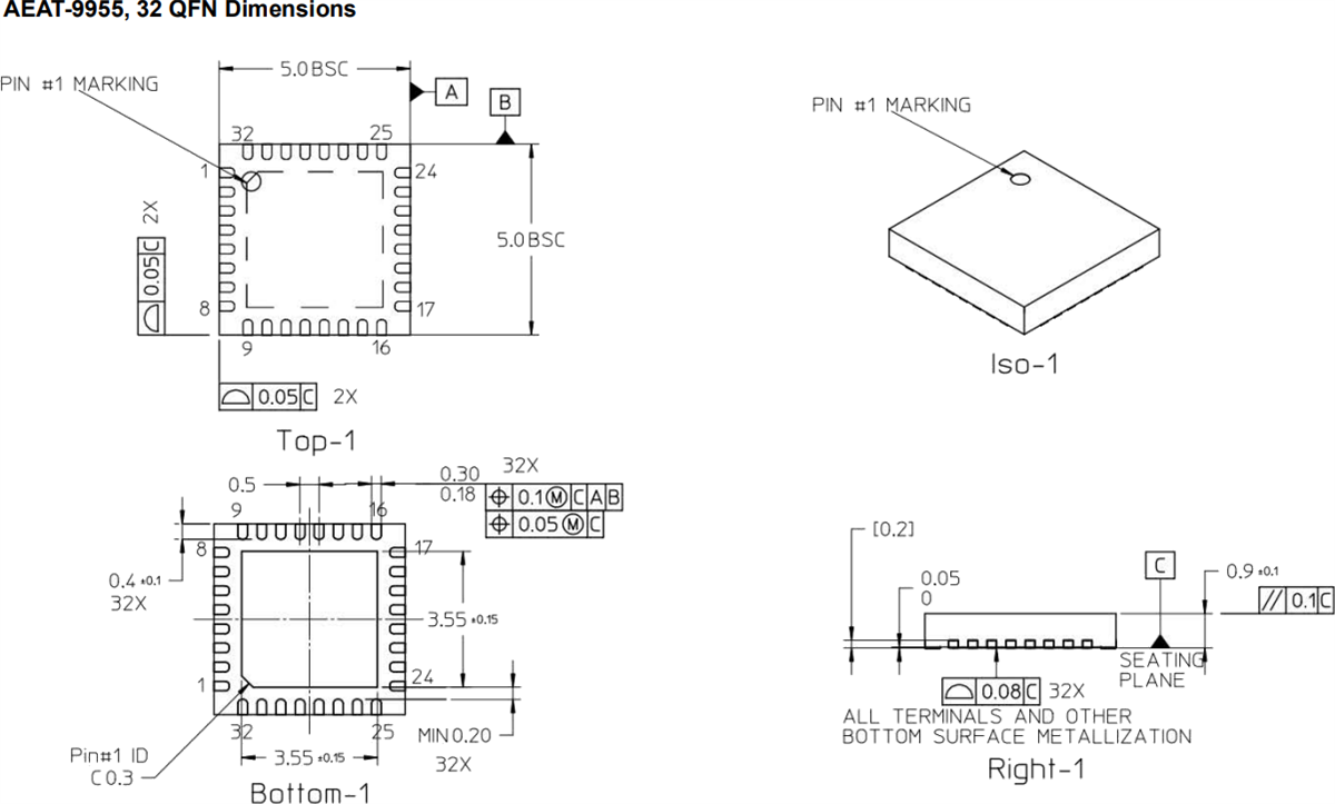 Technische Zeichnung - Broadcom Programmierbarer magnet. Winkelkodierer AEAT-9955