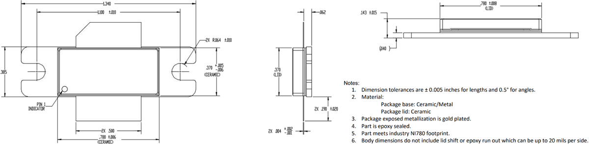 Technische Zeichnung - Qorvo QPD1016L GaN-HF-Transistor