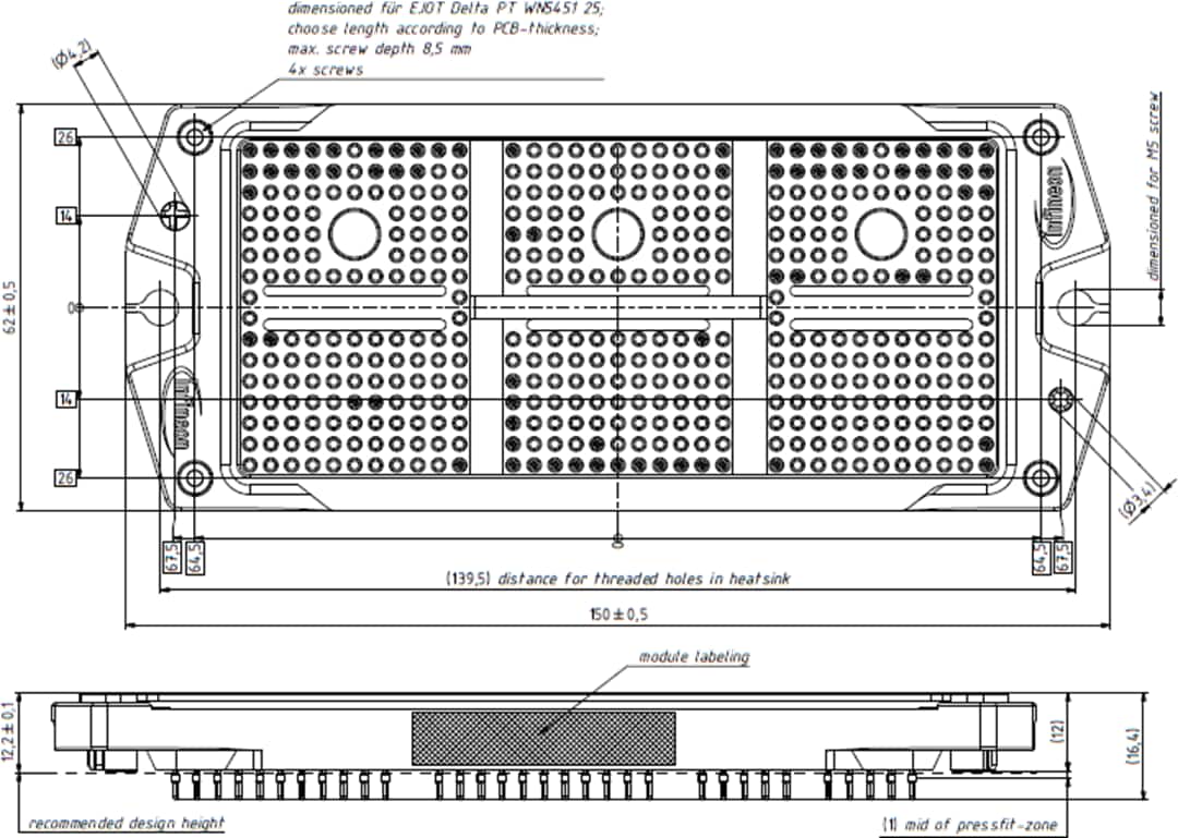 Technische Zeichnung - Infineon Technologies F3L600R10W4S7F_C22 EasyPACK™ IGBT-Modul