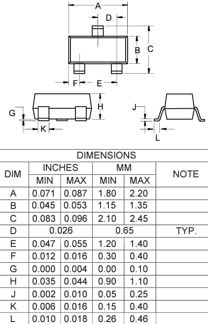 Mechanical Drawing - Micro Commercial Components (MCC) DTC123EUA NPN Digital Transistor