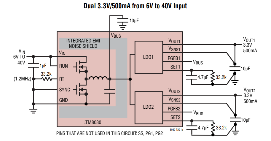 Applikations-Schaltungsdiagramm - Analog Devices Inc. LTM8080 μModule-Regler