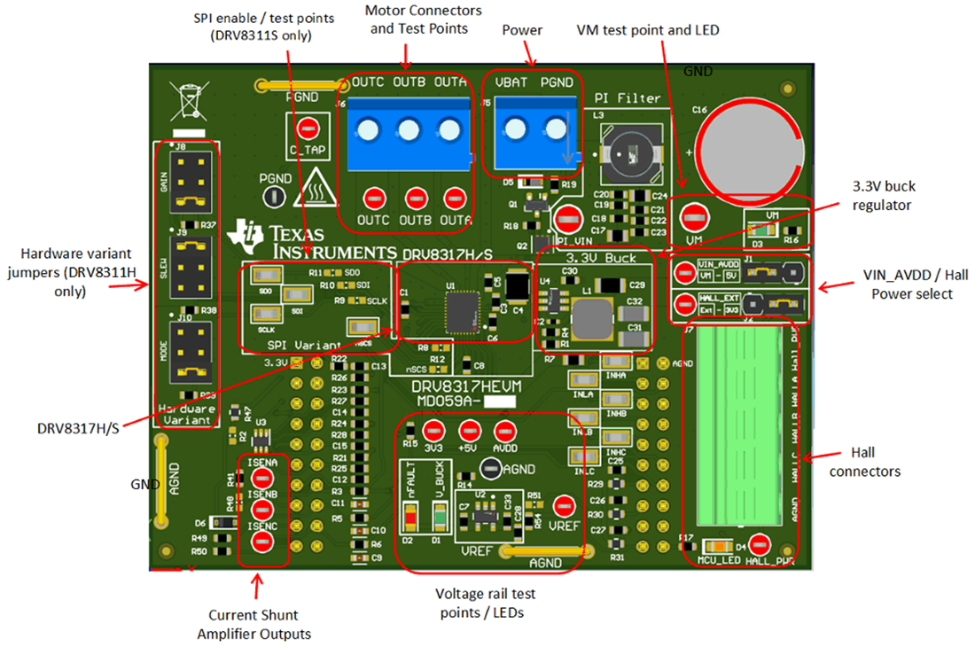 Technische Zeichnung - Texas Instruments DRV8317HEVM Treiber-Evaluierungsmodul (EVM)