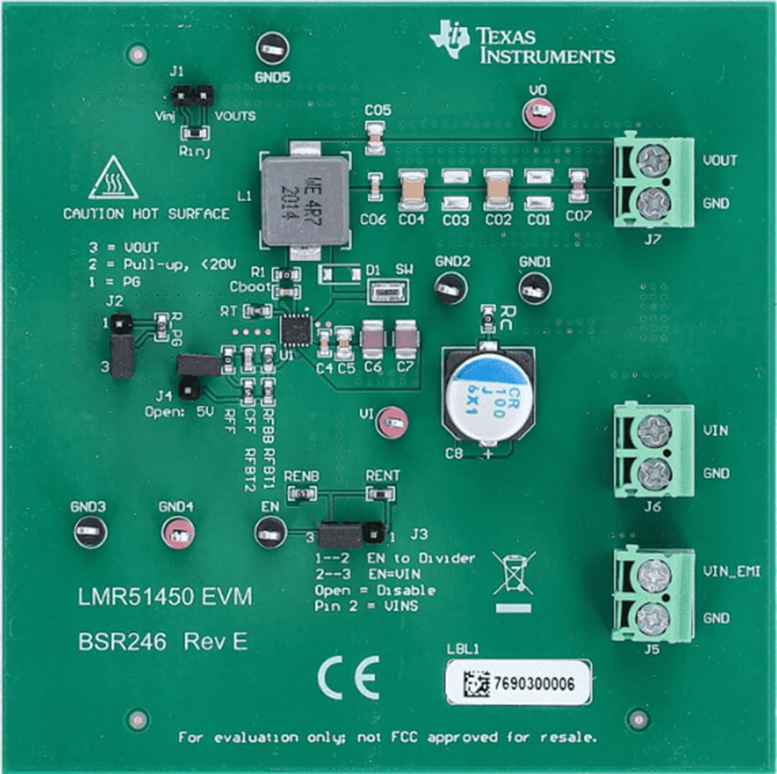 Technische Zeichnung - Texas Instruments LMR51450EVM Wandler-Evaluierungsmodul