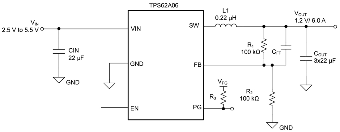 Applikations-Schaltungsdiagramm - Texas Instruments TPS62A06 DC/DC-Abwärtswandler
