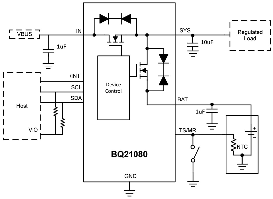 Schaltplan - Texas Instruments bq21080 Linearer Ladegerät-IC