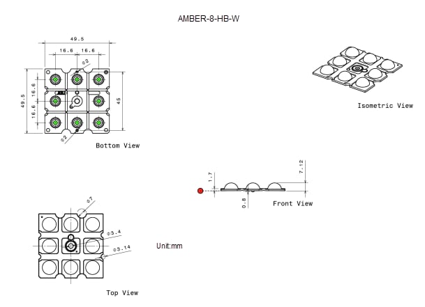 Mechanical Drawing - Ledil AMBER-8 LED Lenses