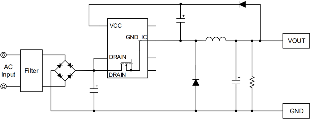 Applikations-Schaltungsdiagramm - ROHM Semiconductor BM2P121W-Z und BM2P131W-Z PWM-DC/DC-Wandler-ICs 