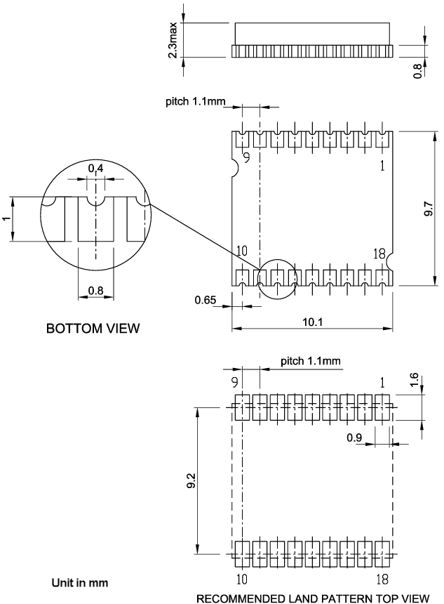 Technische Zeichnung - STMicroelectronics Teseo-LIV4F Winziges GNSS-Dual-Band-Modul