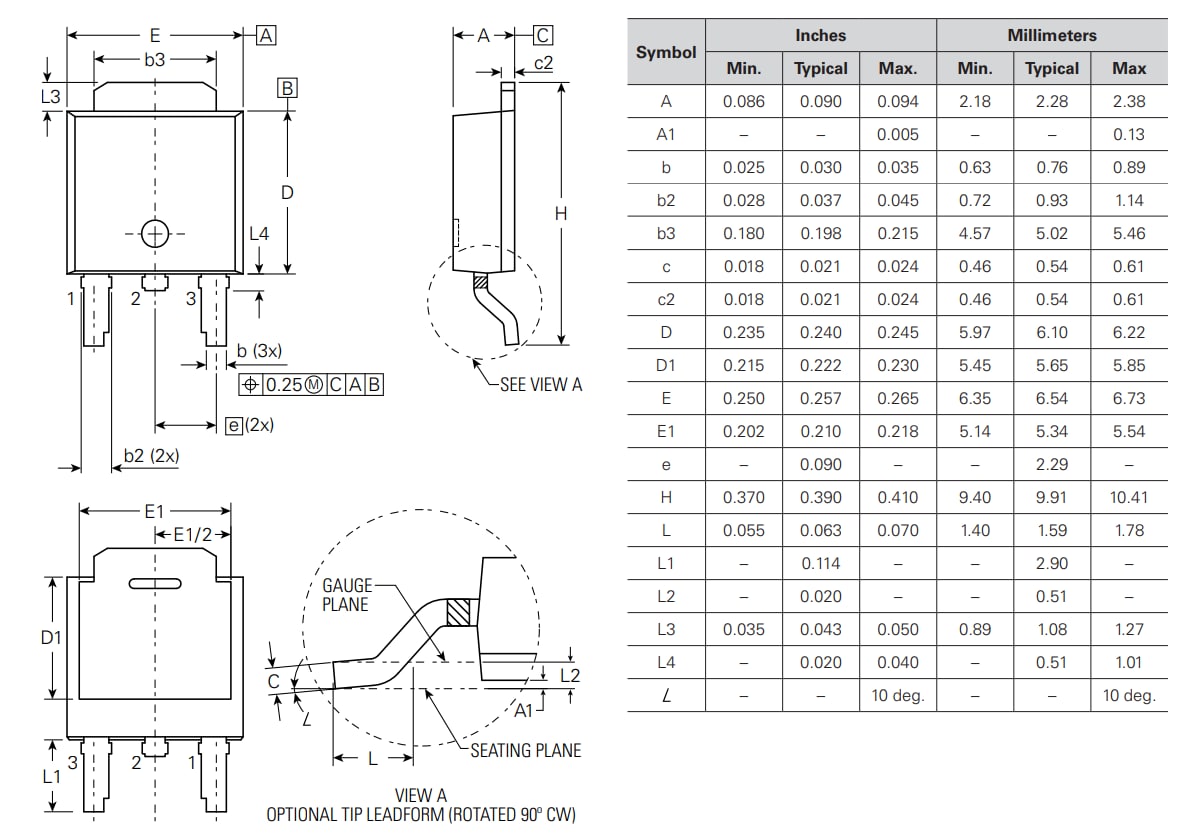 Technische Zeichnung - Littelfuse IXTY2P50PA PolarP™ MOSFET