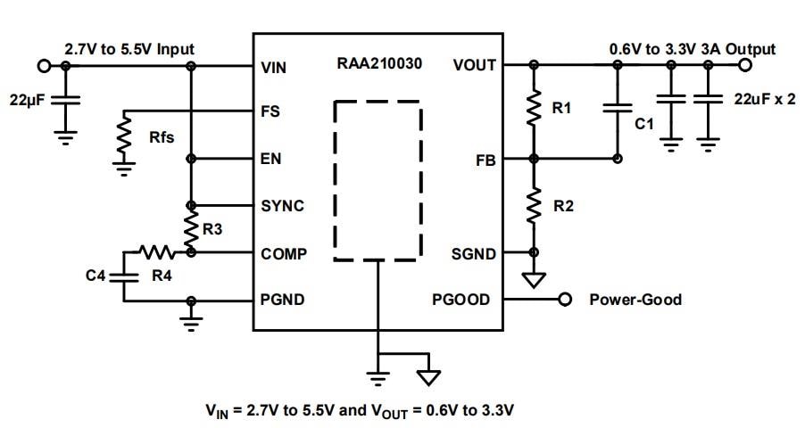 Applikations-Schaltungsdiagramm - Renesas Electronics RAA210030 DC/DC Mini-Abwärtsmodul