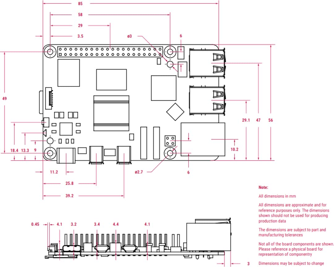 Technische Zeichnung - Raspberry Pi 5 Single-Board-Computer