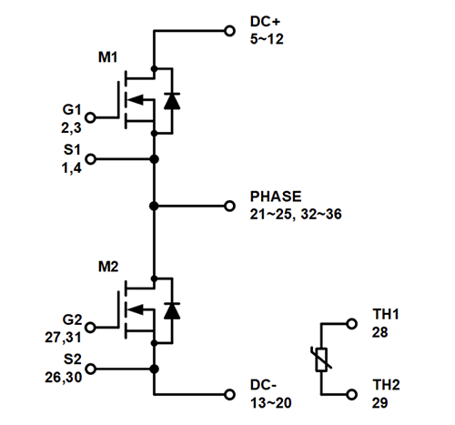 Schaltplan - onsemi EliteSiC Halbbrückenmodule NXH00xP120M3F2PTxG