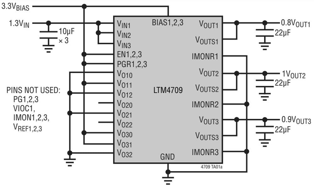 Applikations-Schaltungsdiagramm - Analog Devices Inc. LTM®4709 µModule-Linearregler