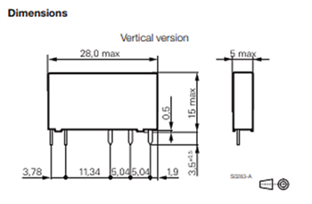 Technische Zeichnung - TE Connectivity / Schrack PCB-Relais der Slimline SNR-Baureihe