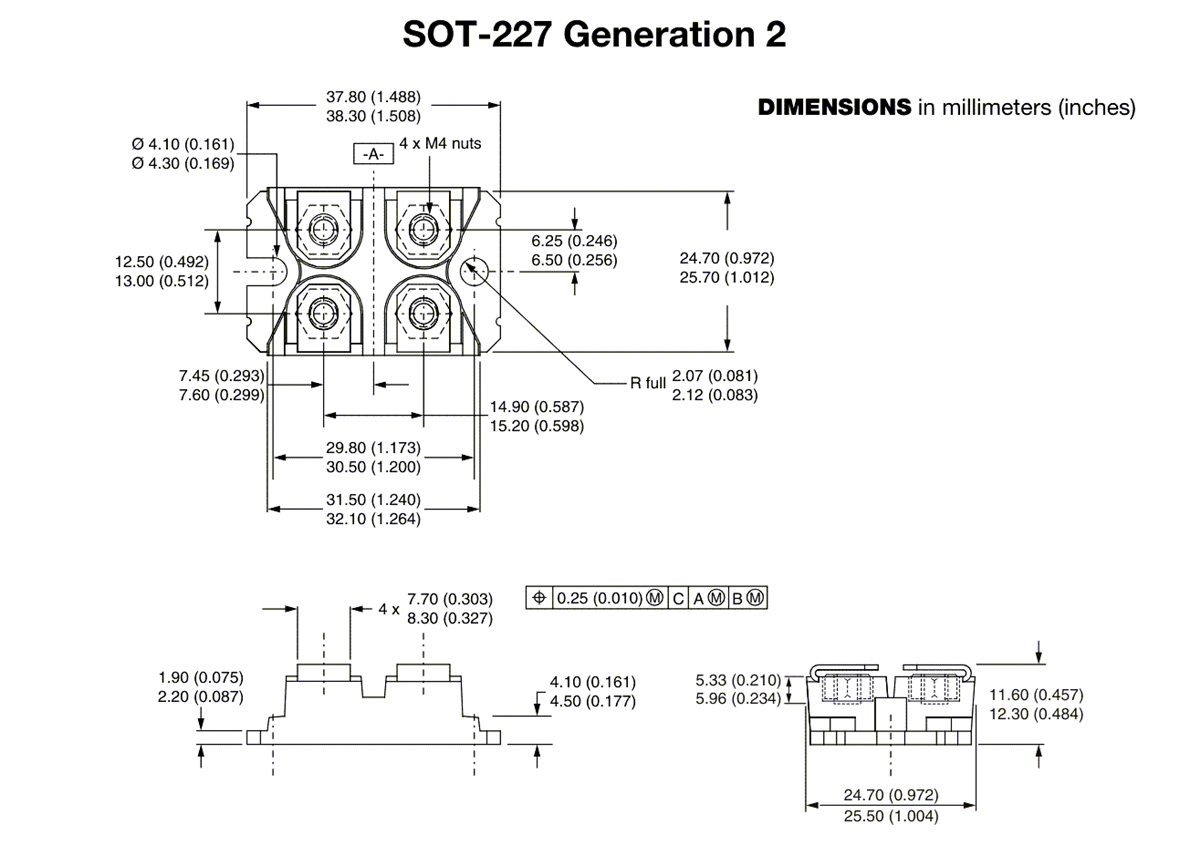 Technische Zeichnung - Vishay Semiconductors VS-SC SOT-227 SiC-Schottky-Barriere-Dioden