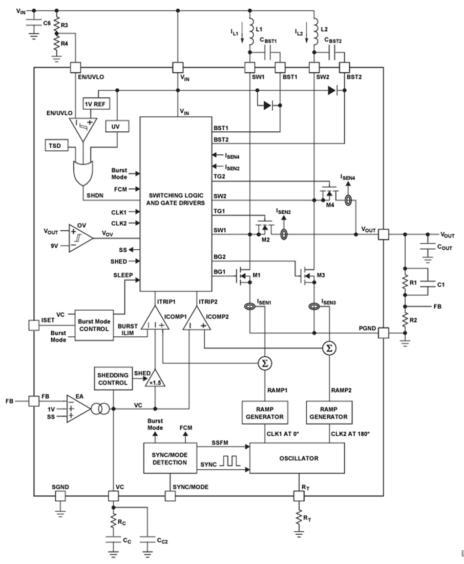 Blockdiagramm - Analog Devices Inc. LT8349 Synchroner 2-Phasen-Aufwärtswandler mit niedrigem IQ