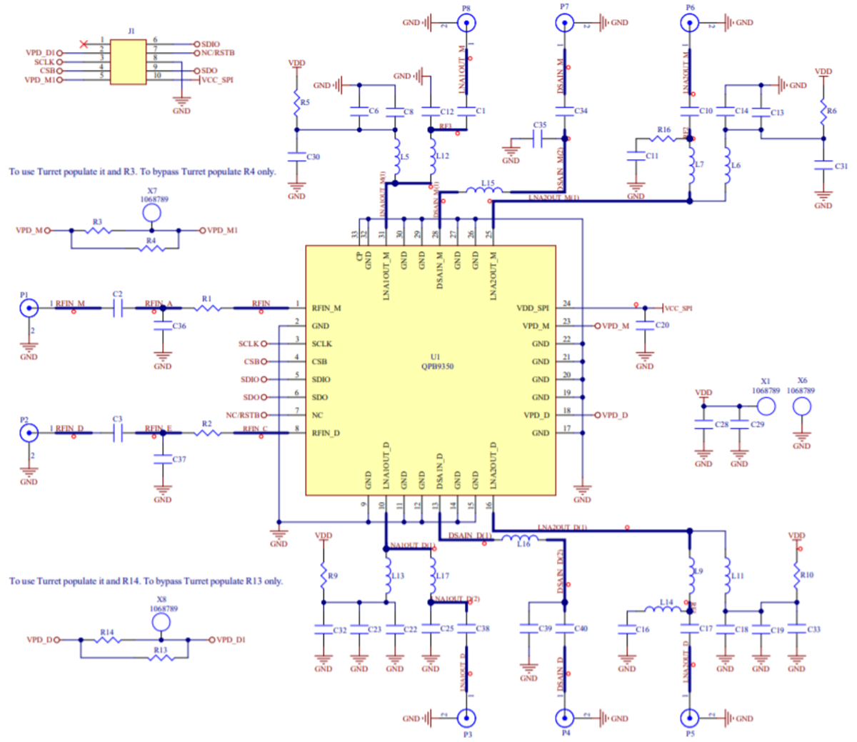 Schaltplan - Qorvo QPB9350EVB Evaluierungsboard von 0,7 GHz bis 1,0 GHz   