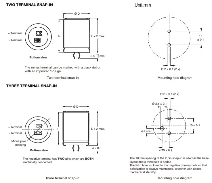 Technische Zeichnung - Vishay / BC Components 156 PUM-SI Aluminium-Elektrolytkondensator
