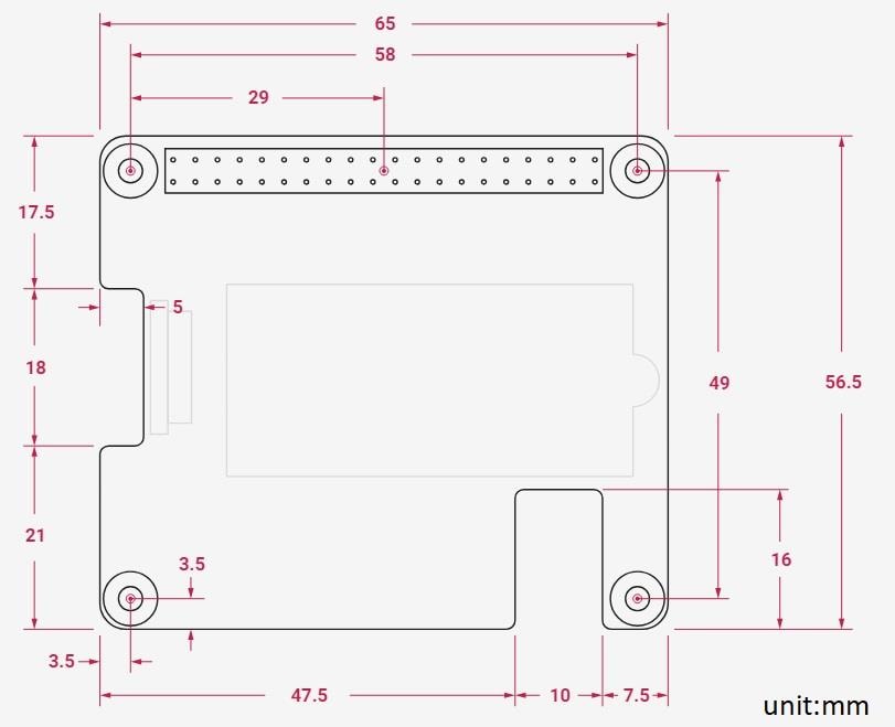 Technische Zeichnung - Raspberry Pi M.2 HAT+ for Pi 5
